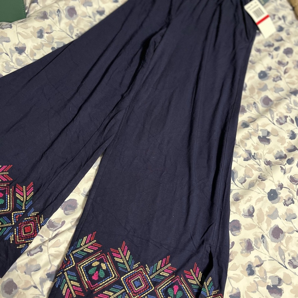 Democracy Navy Embroidered Wide-Leg Pants size XS
